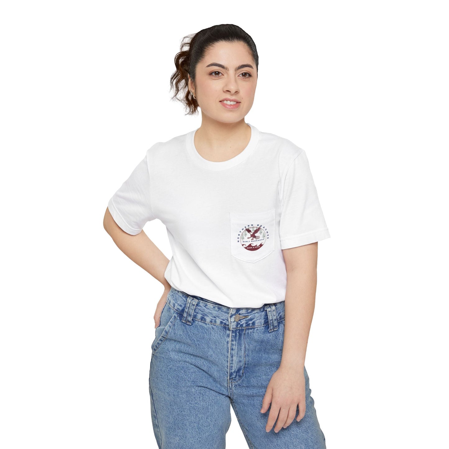 "The Westwood" Northern Beaches custom design different front and back logo, Pocket T-shirt - Casual, Nature-Inspired Wear