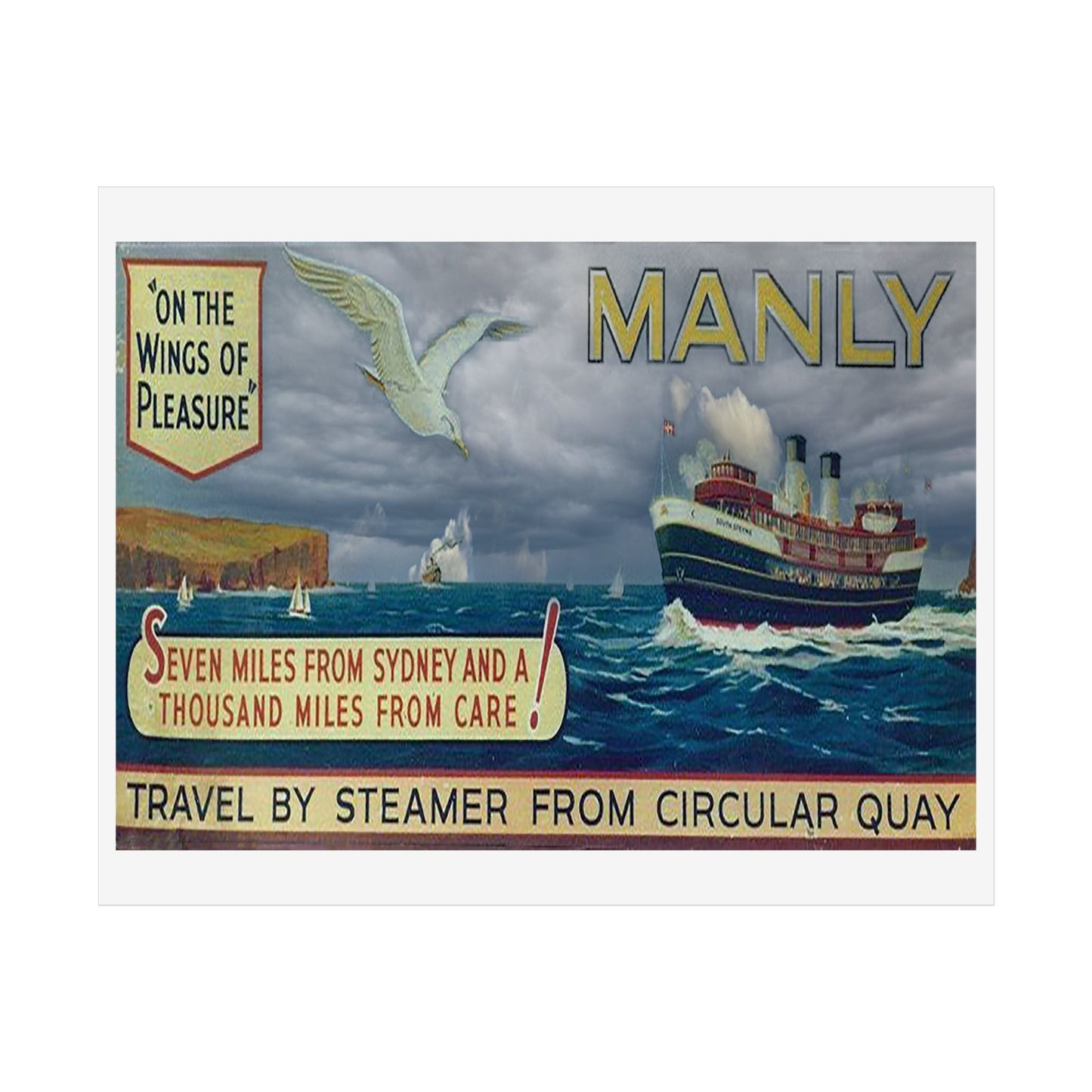 Manly  Vintage Travel Poster Print — Vintage Steamer “Seven Miles from Sydney” Unframed 