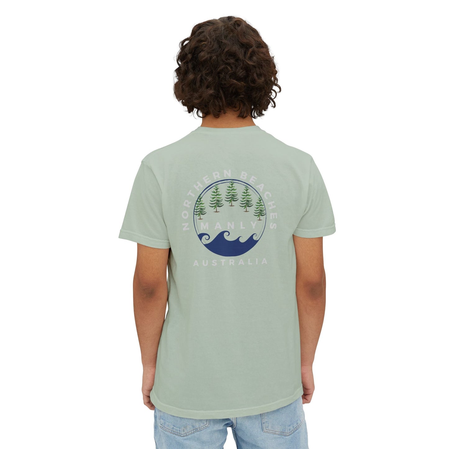 "The Westwood" Northern Beaches custom design front and back logo on Garment-Dyed Pocket T-Shirt for Nature Lovers