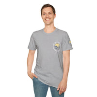 Collaroy custom logo front and sleeve. Lost Manly label. Unisex Soft style T-Shirt Printify
