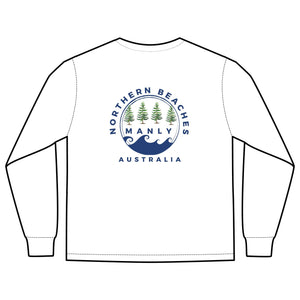 'The Westwood' Men's Long Sleeve Pocket T-Shirt with Northern Beaches Custom Design front and back logo Printify