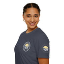 Collaroy custom logo front and sleeve. Lost Manly label. Unisex Soft style T-Shirt Printify