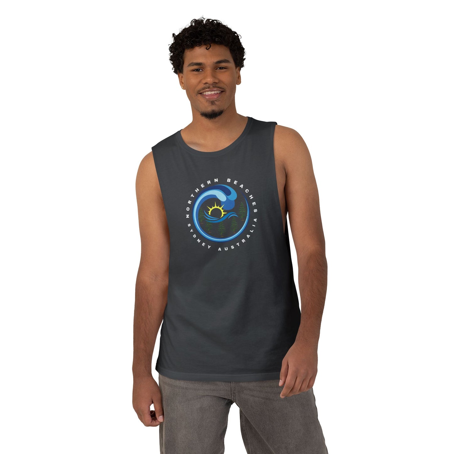 Lost Manly custom logo edition Barnard Surf Wave Tank Top — Coastal Graphic Tank with "Northern Beaches" Design - Lost Manly Shop