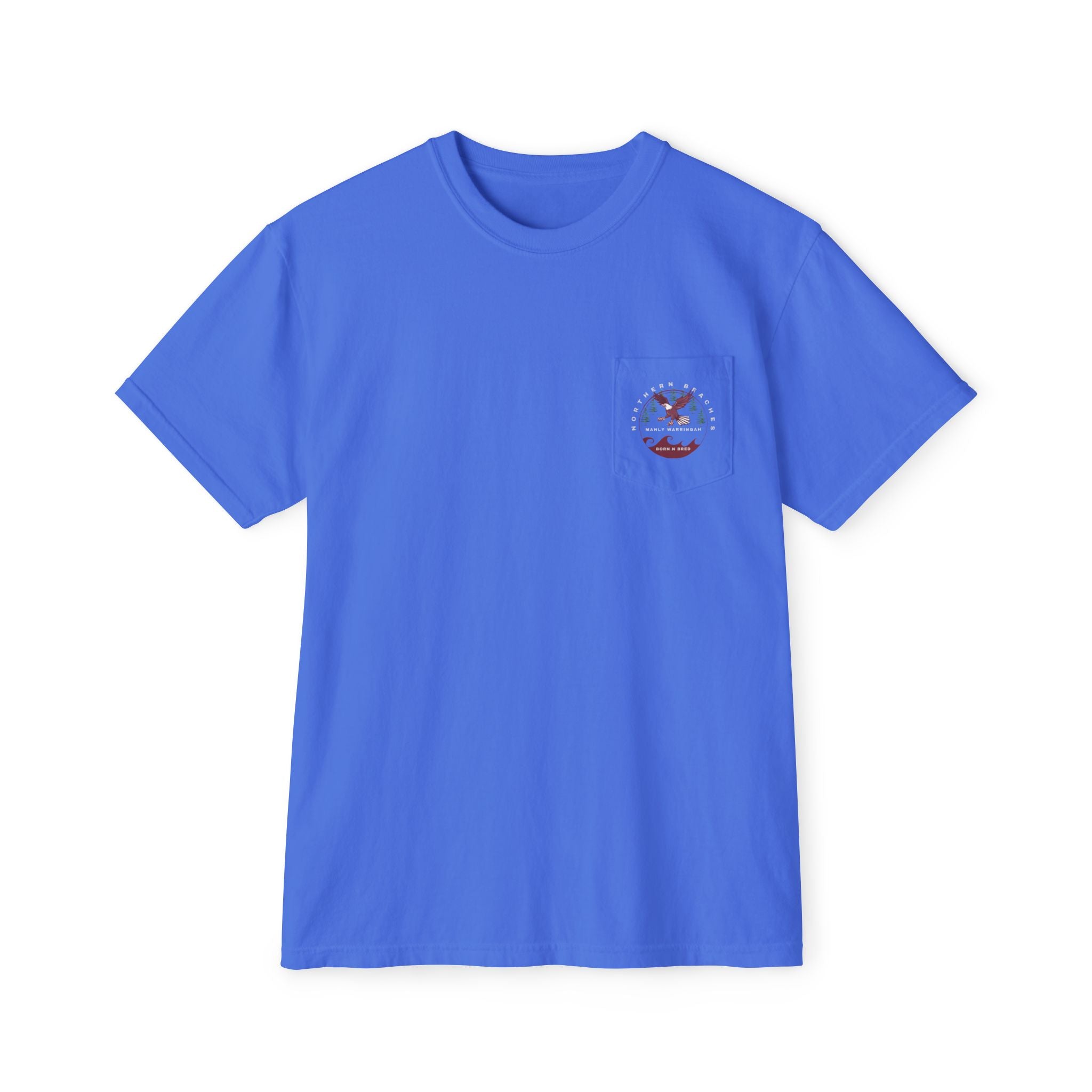 "The Westwood" Northern Beaches custom logo on front and back Pocket T-Shirt - Vintage Style for Beach Lovers Printify
