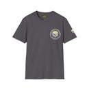 Collaroy custom logo front and sleeve. Lost Manly label. Unisex Soft style T-Shirt Printify