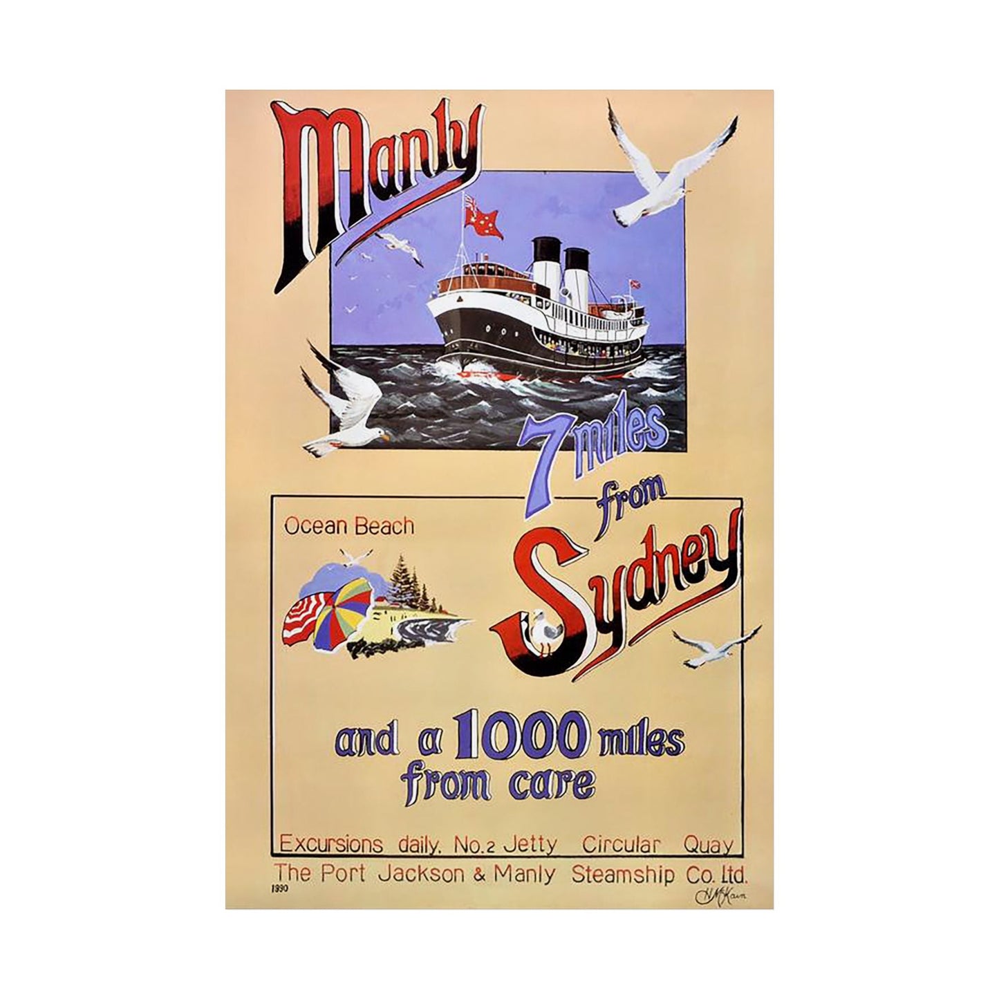 Lost Manly Vintage Poster Print - Australian Artist Henry McKain (1939-1990) 