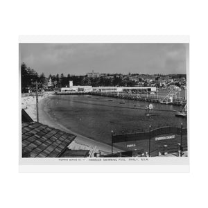 Manly Harbour Pool and Promenade Black & White Vintage Poster Prints 