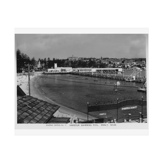 Manly Harbour Pool and Promenade Black & White Vintage Poster Prints 