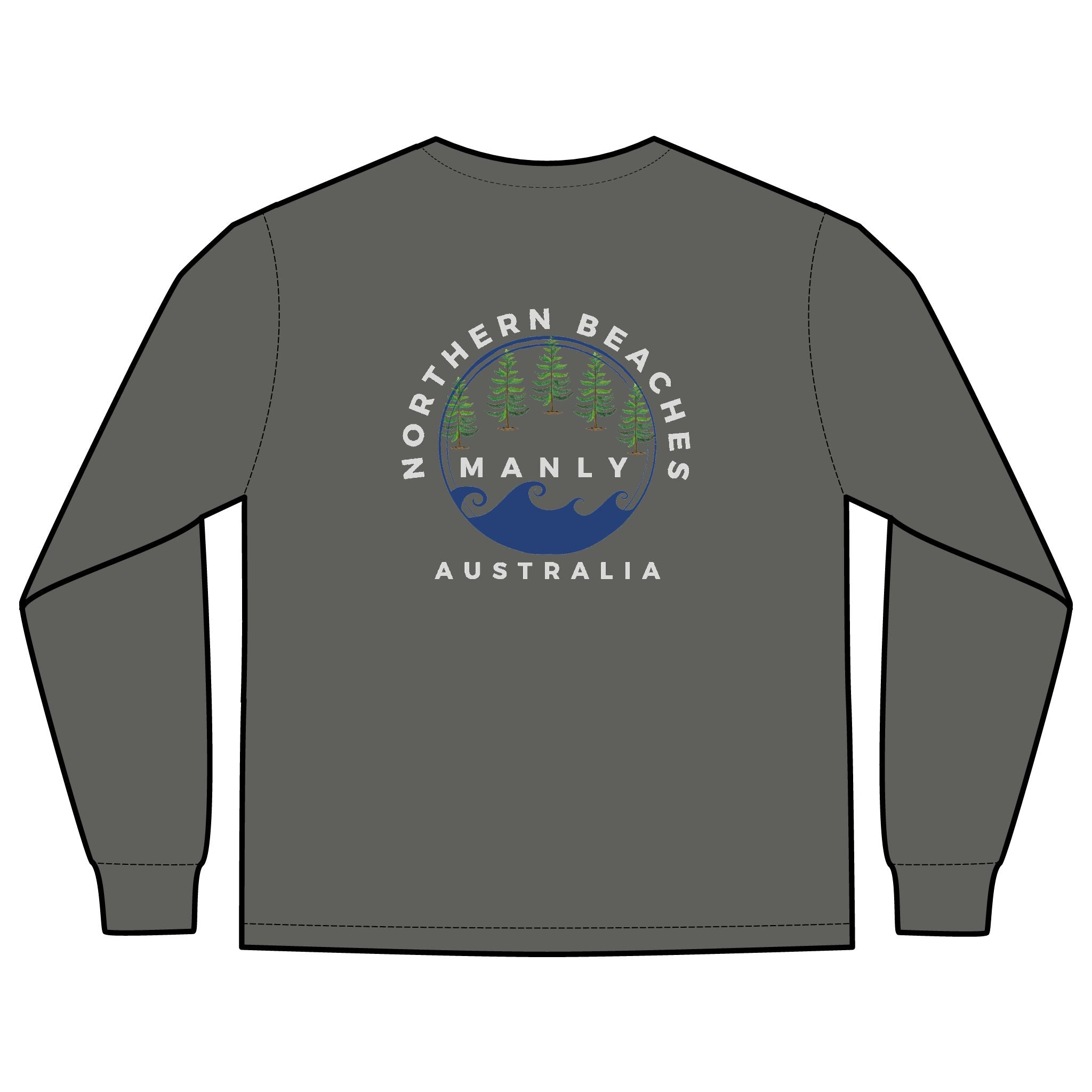 'The Westwood' Men's Long Sleeve Pocket T-Shirt with Northern Beaches Custom Design front and back logo Printify
