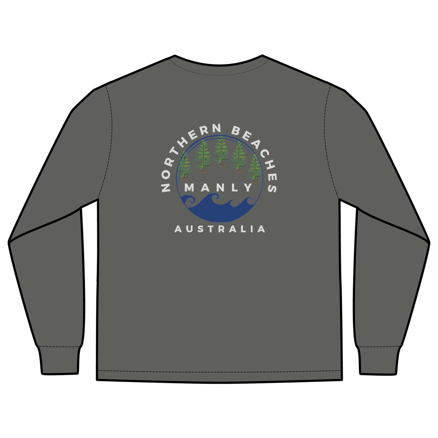 'The Westwood' Men's Long Sleeve Pocket T-Shirt with Northern Beaches Custom Design front and back logo