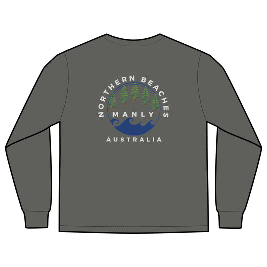 'The Westwood' Men's Long Sleeve Pocket T-Shirt with Northern Beaches Custom Design front and back logo