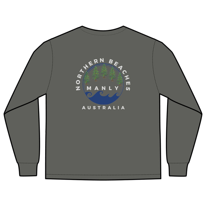 'The Westwood' Men's Long Sleeve Pocket T-Shirt with Northern Beaches Custom Design front and back logo Printify