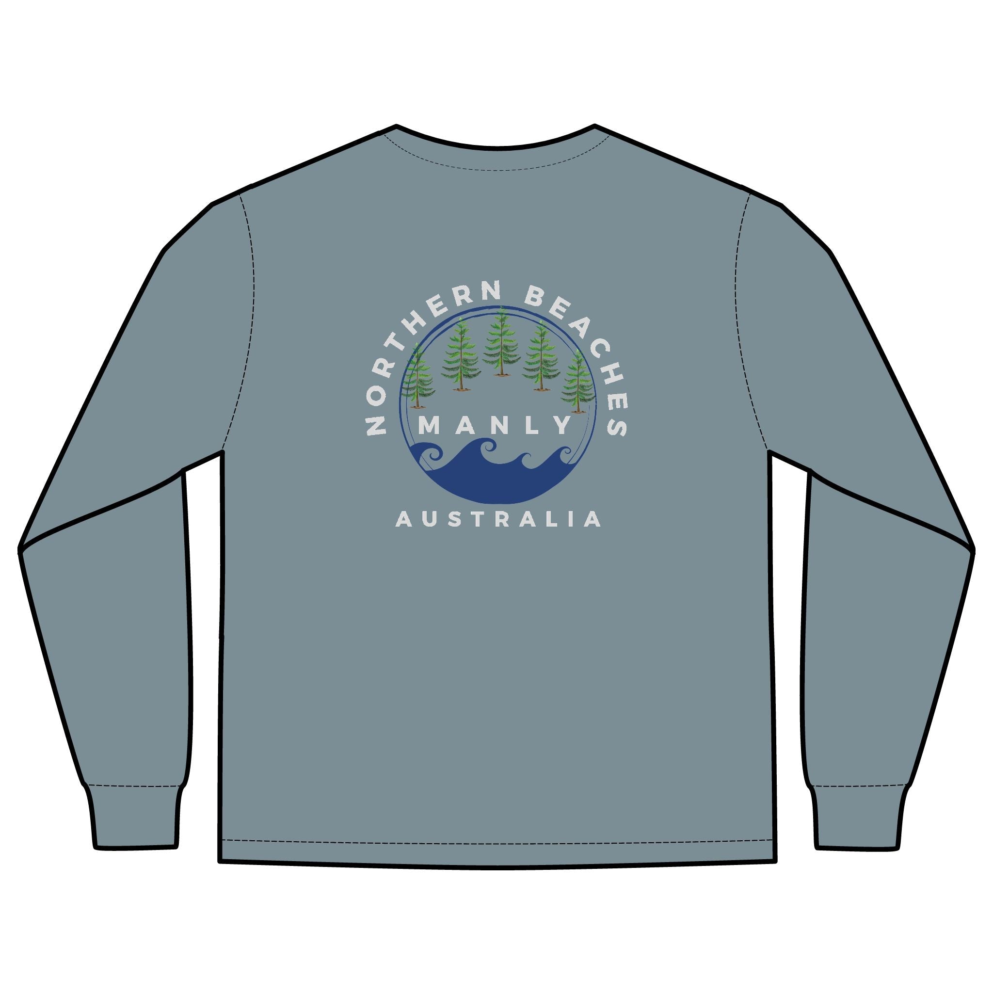 'The Westwood' Men's Long Sleeve Pocket T-Shirt with Northern Beaches Custom Design front and back logo Printify