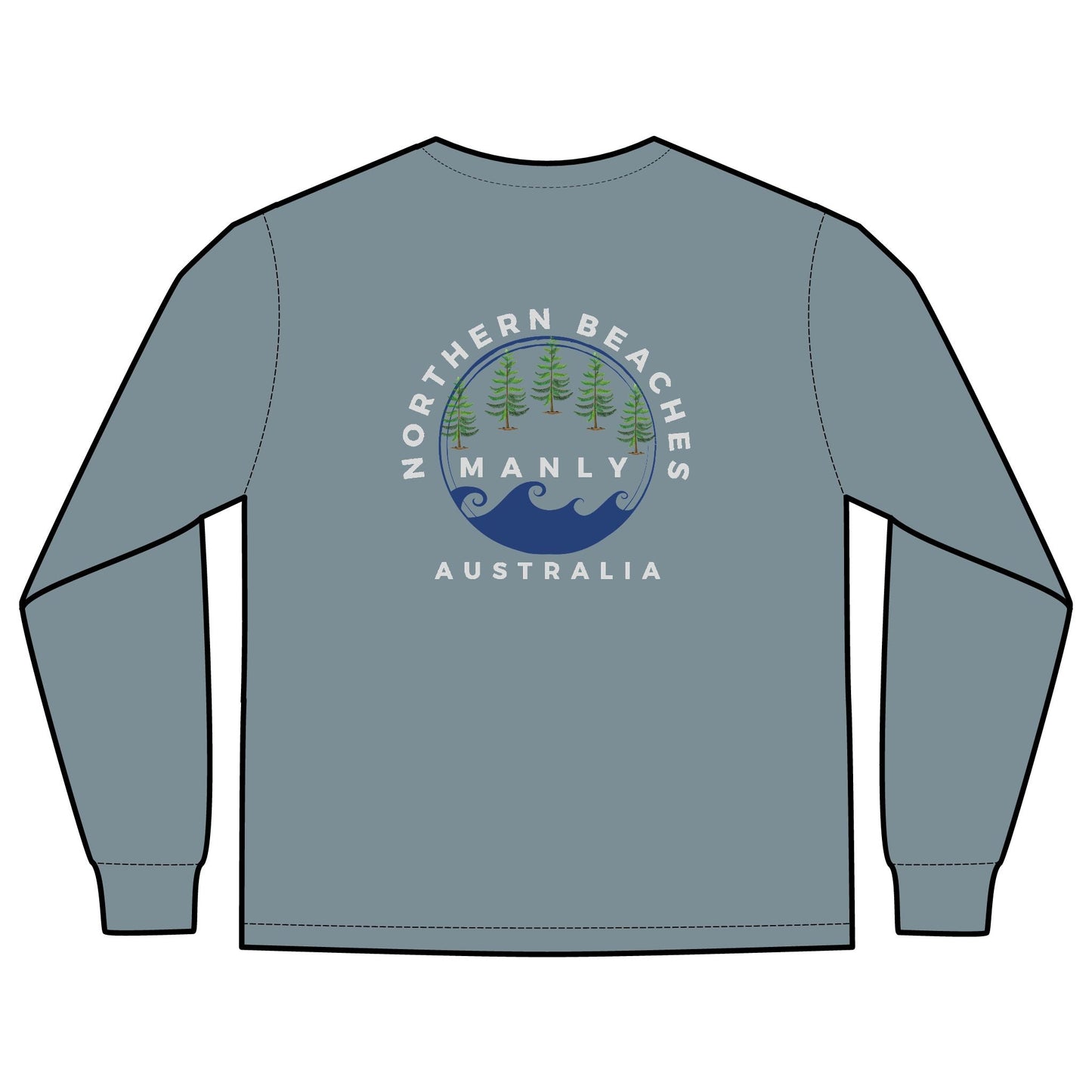 'The Westwood' Men's Long Sleeve Pocket T-Shirt with Northern Beaches Custom Design front and back logo