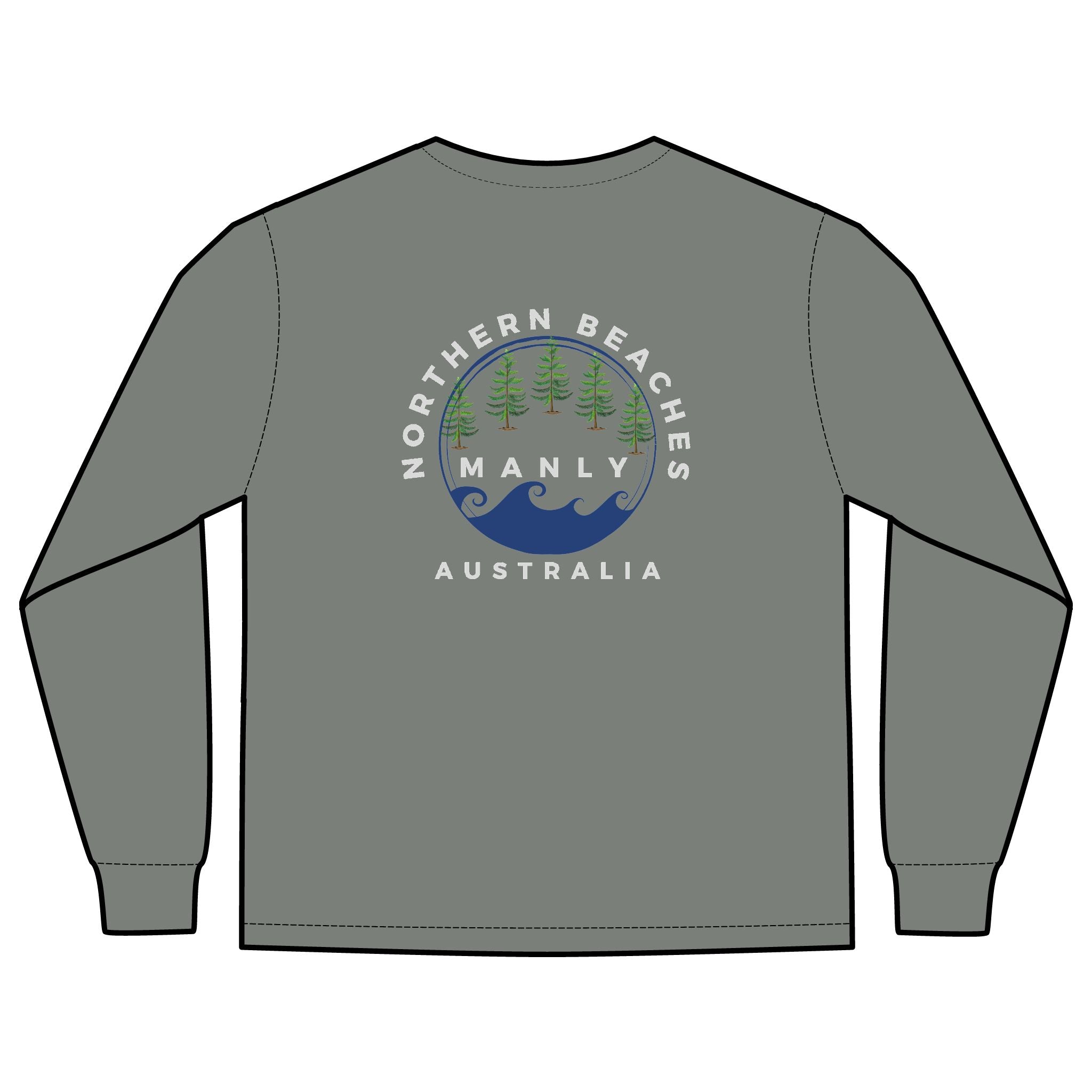 'The Westwood' Men's Long Sleeve Pocket T-Shirt with Northern Beaches Custom Design front and back logo Printify