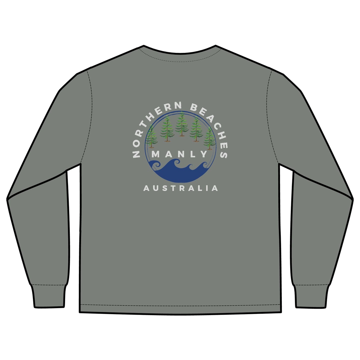 'The Westwood' Men's Long Sleeve Pocket T-Shirt with Northern Beaches Custom Design front and back logo
