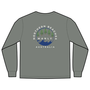 'The Westwood' Men's Long Sleeve Pocket T-Shirt with Northern Beaches Custom Design front and back logo Printify