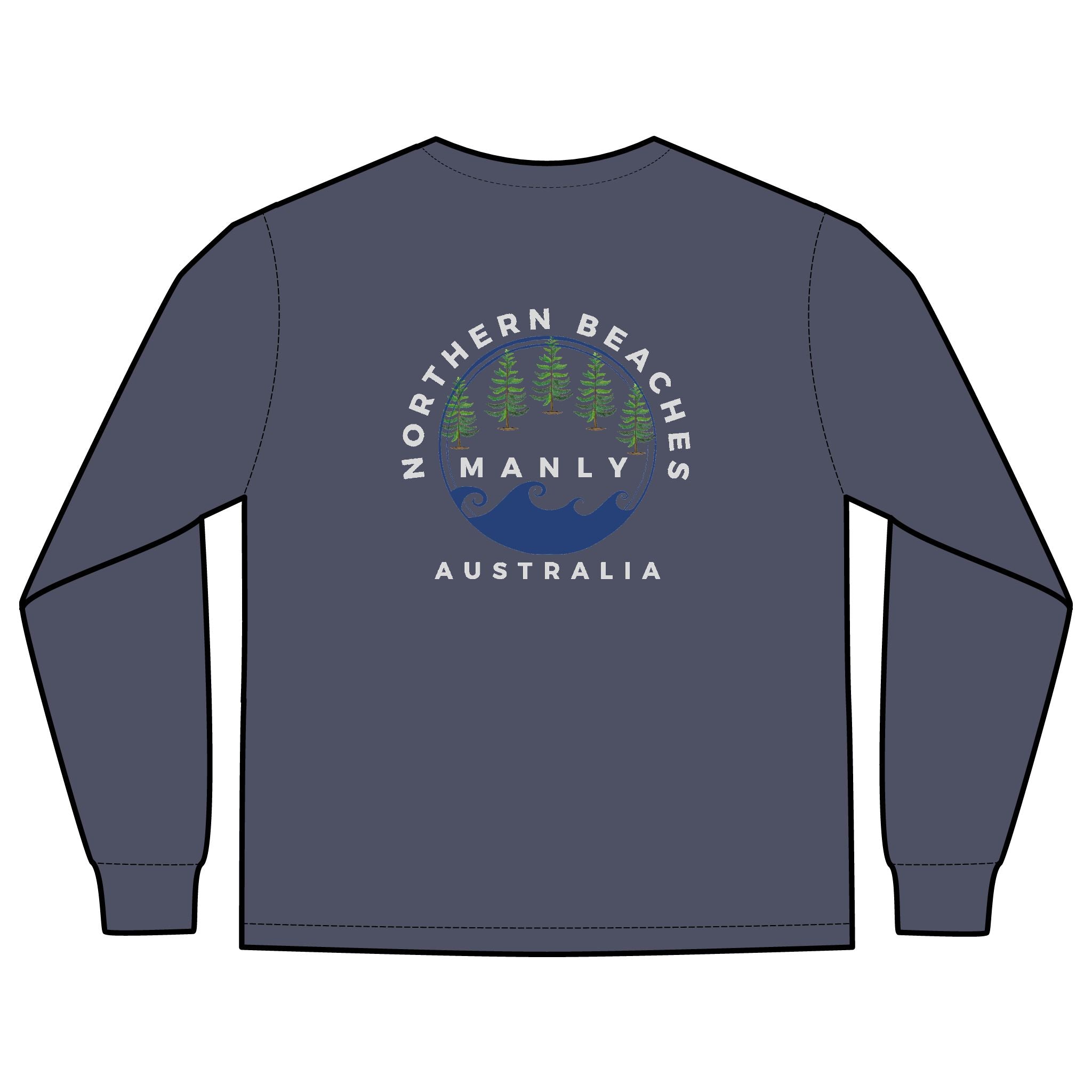 'The Westwood' Men's Long Sleeve Pocket T-Shirt with Northern Beaches Custom Design front and back logo Printify