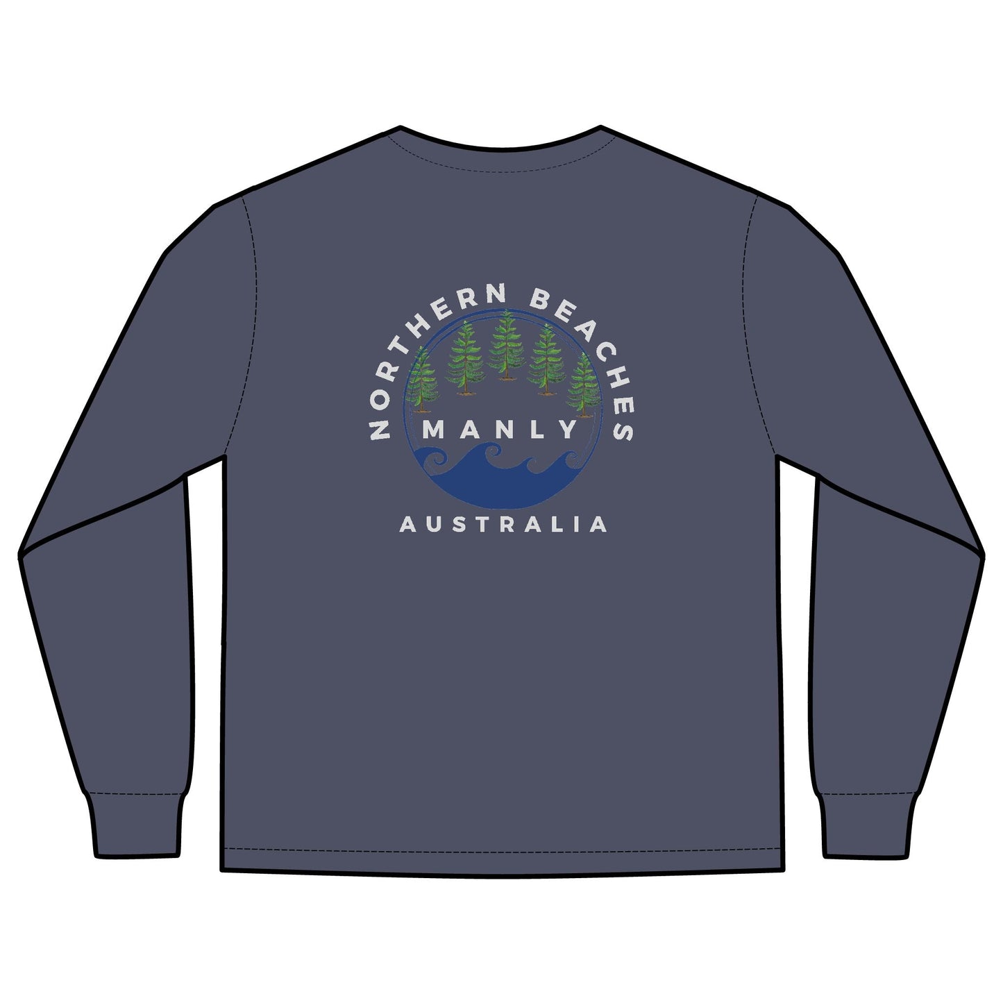 'The Westwood' Men's Long Sleeve Pocket T-Shirt with Northern Beaches Custom Design front and back logo