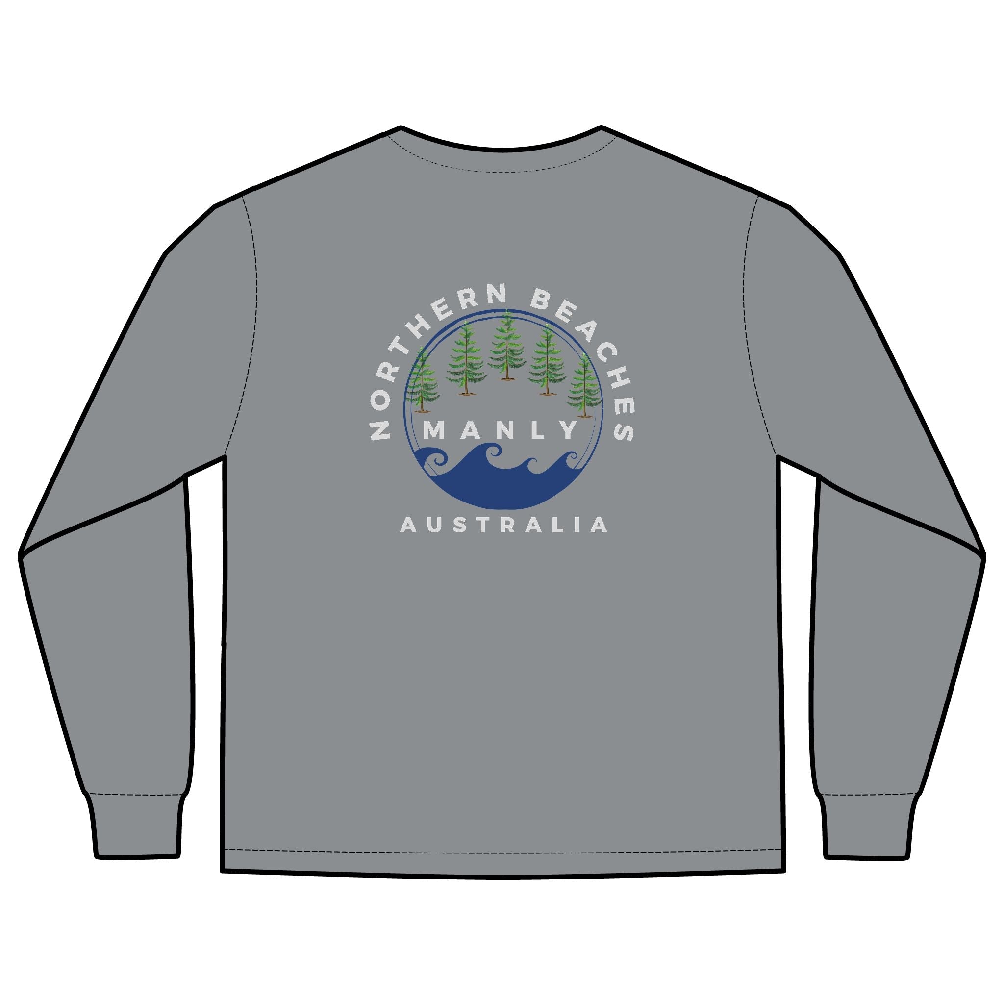 'The Westwood' Men's Long Sleeve Pocket T-Shirt with Northern Beaches Custom Design front and back logo Printify