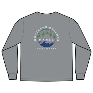 'The Westwood' Men's Long Sleeve Pocket T-Shirt with Northern Beaches Custom Design front and back logo Printify