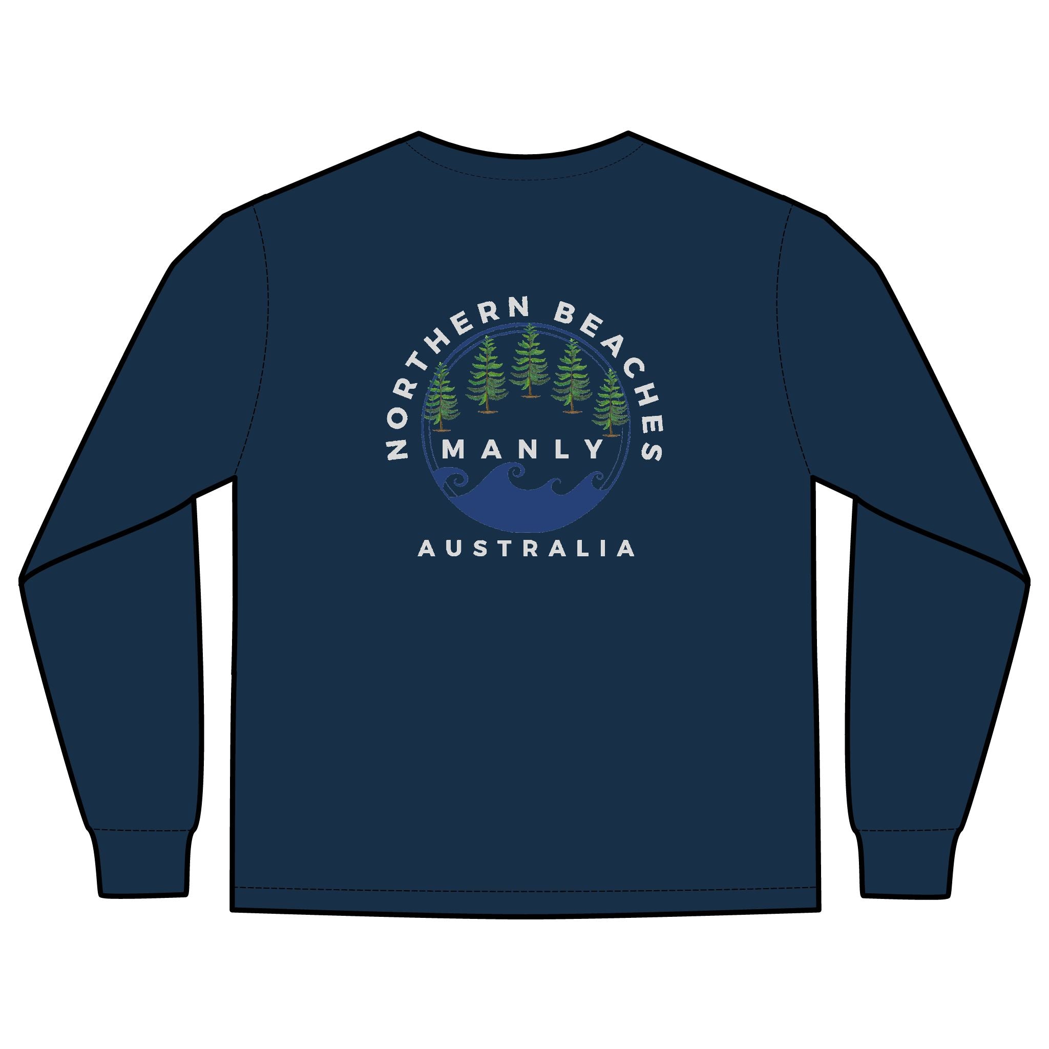 'The Westwood' Men's Long Sleeve Pocket T-Shirt with Northern Beaches Custom Design front and back logo Printify