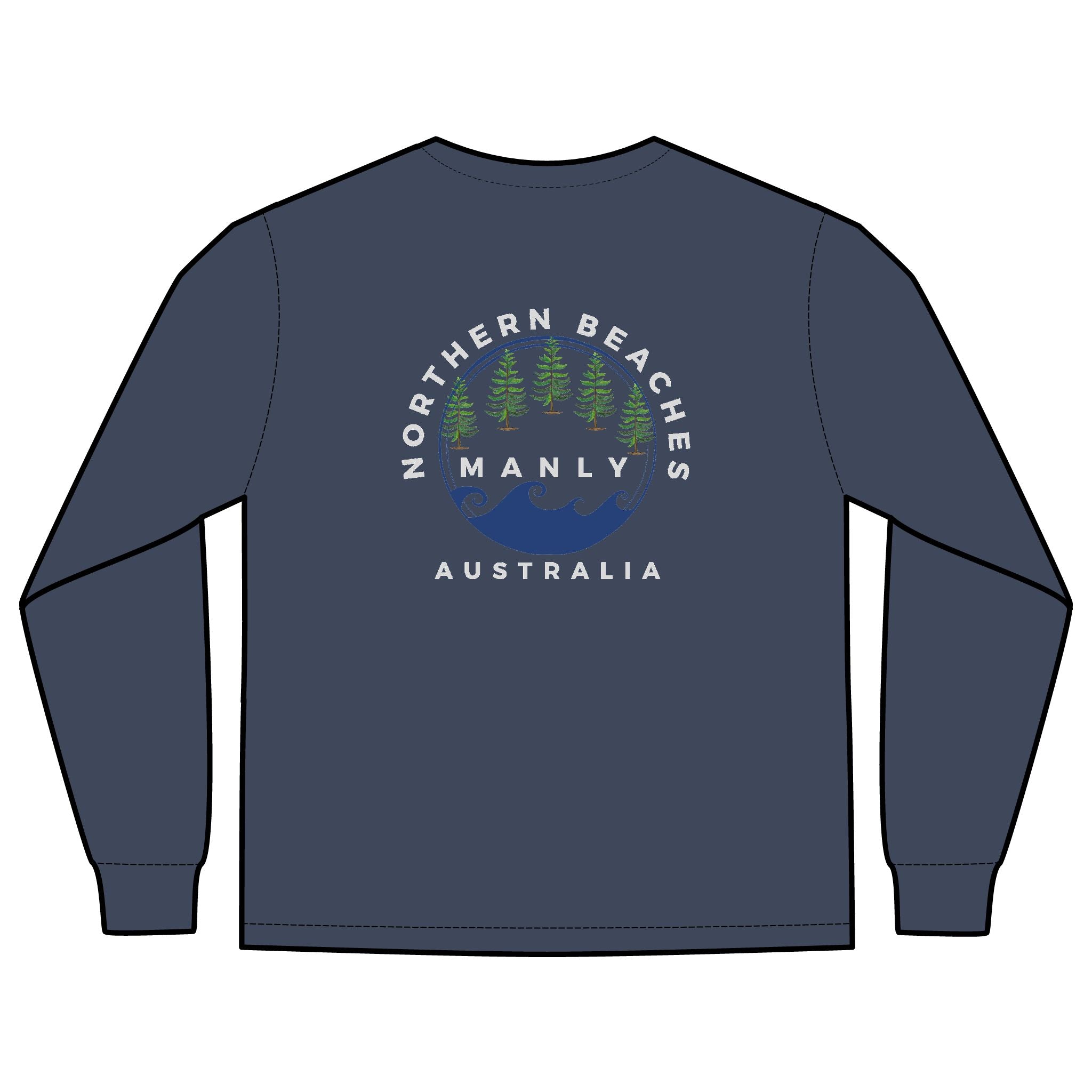 'The Westwood' Men's Long Sleeve Pocket T-Shirt with Northern Beaches Custom Design front and back logo Printify