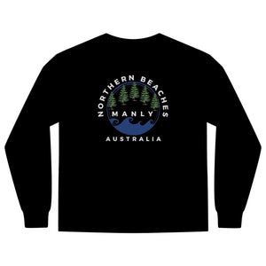 'The Westwood' Men's Long Sleeve Pocket T-Shirt with Northern Beaches Custom Design front and back logo Printify