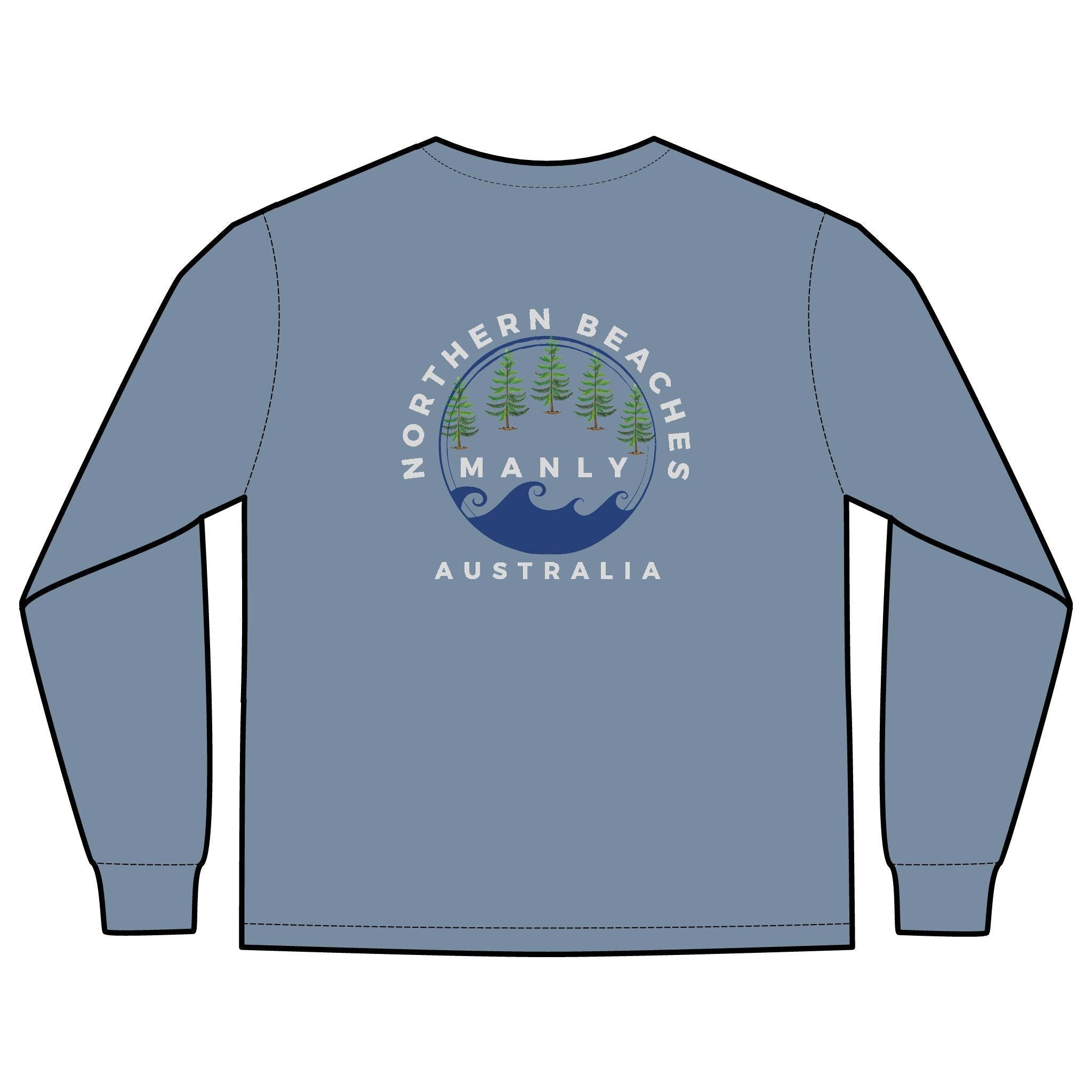 'The Westwood' Men's Long Sleeve Pocket T-Shirt with Northern Beaches Custom Design front and back logo Printify