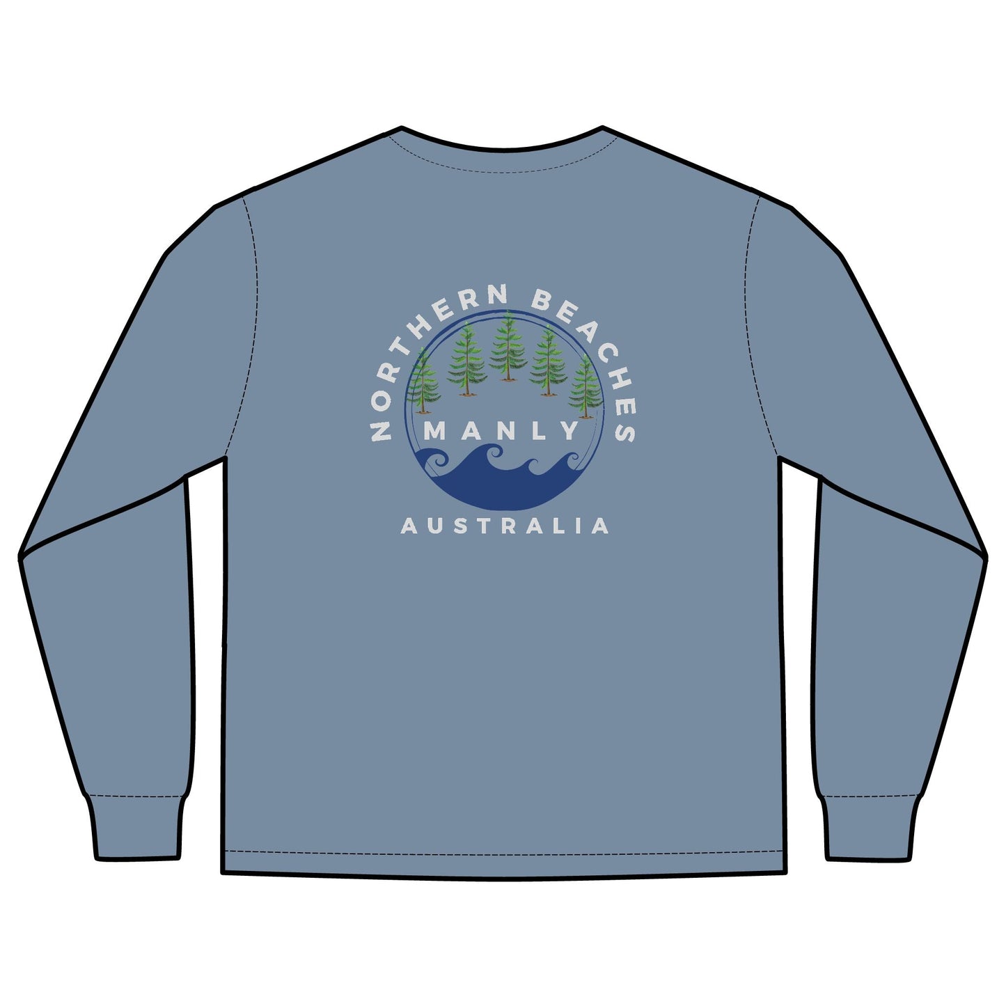 'The Westwood' Men's Long Sleeve Pocket T-Shirt with Northern Beaches Custom Design front and back logo