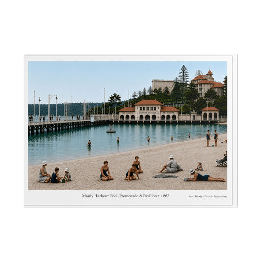 Manly Harbour Pool, Promenade & Pavilion 1930s Authentic Vintage Reproduction Print - Lost Manly Shop