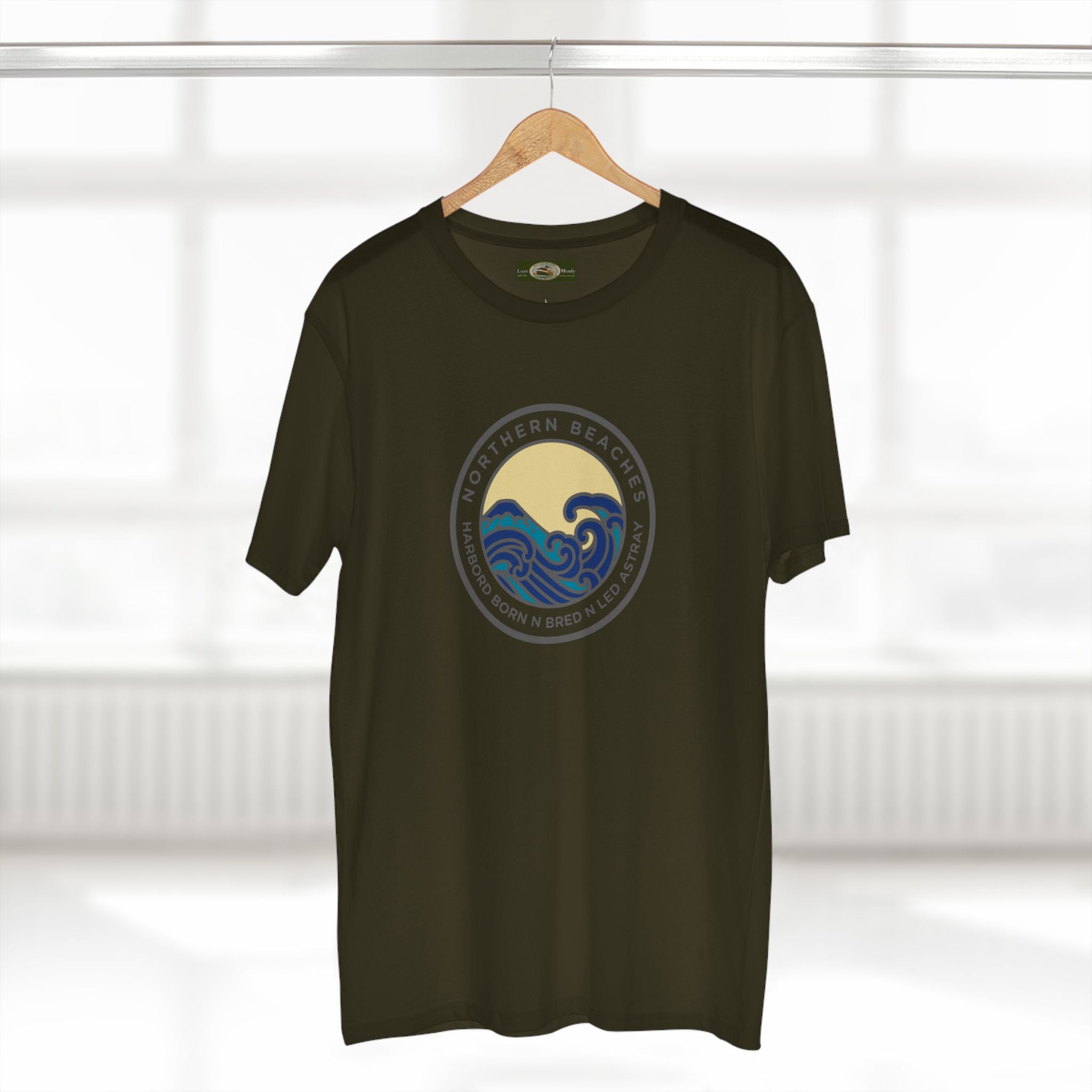 T-Shirt Northern Beaches Harbord Born n Bred n Led Astray Custom Logo Front Printify