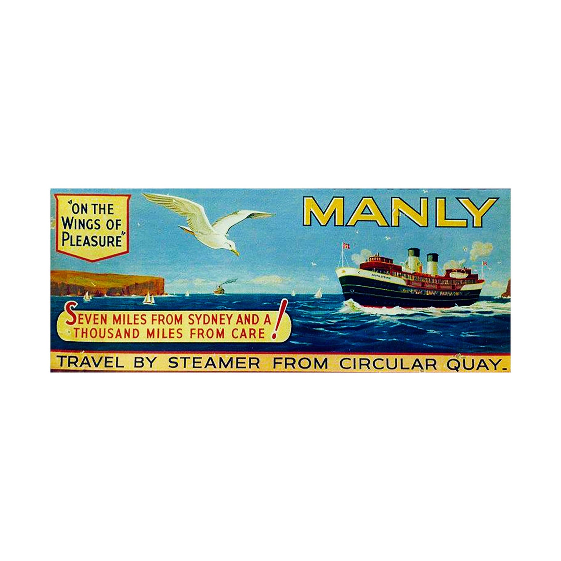 Vintage Travel Poster Satin Posters 210gsm - South Steyne Manly Ferry 1940s Replica 