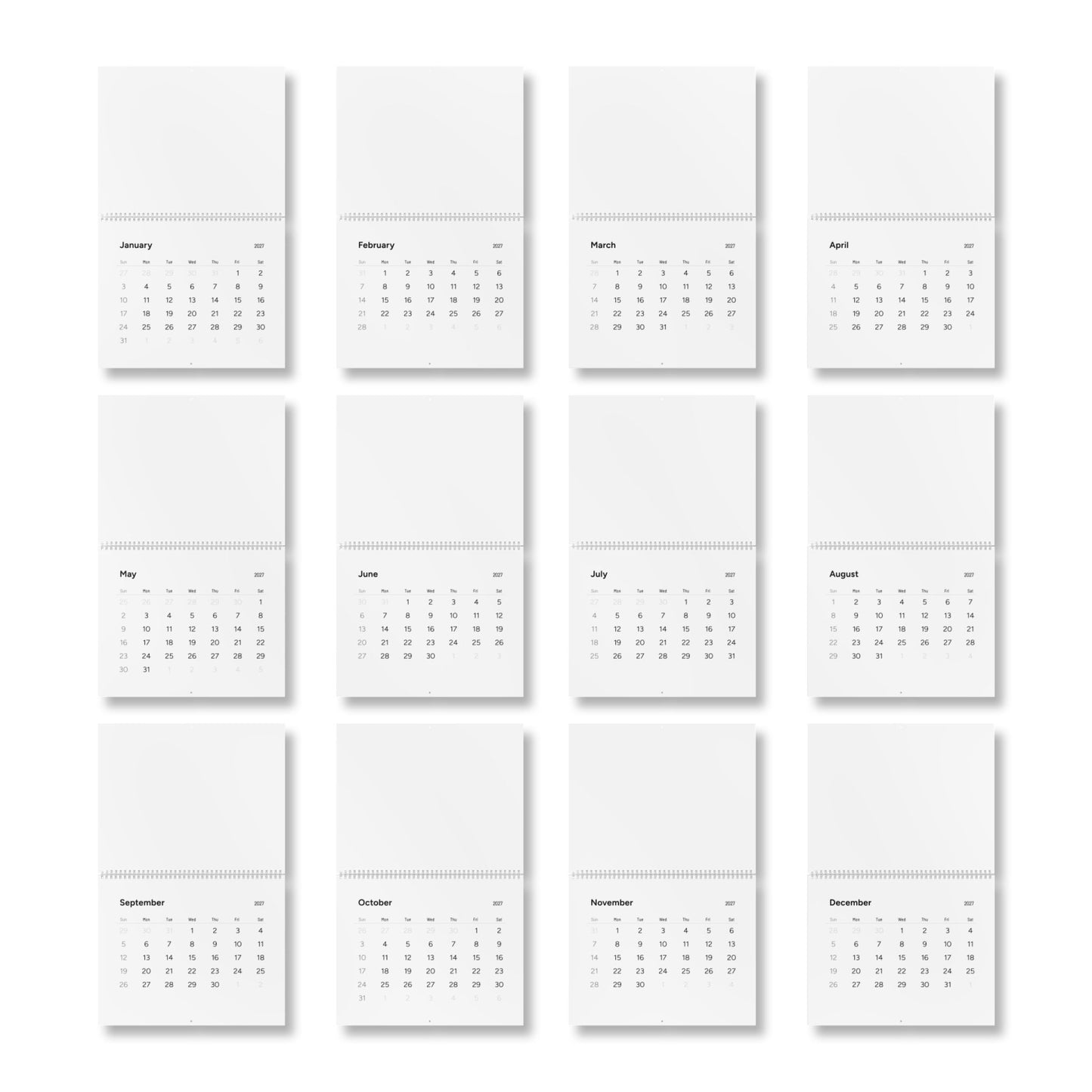 TESTING 2027 Minimal Wall Calendar — Clean Monthly Grid Planner