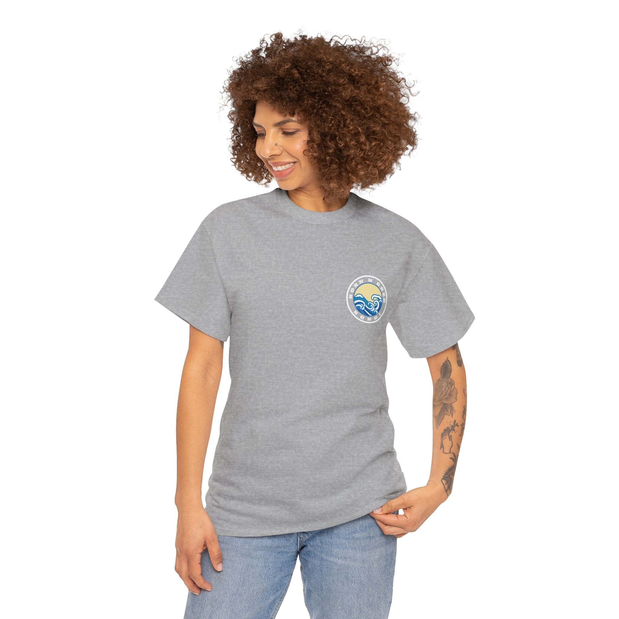 Heavy Cotton T-Shirt with free Canva custom designed logo front and back 