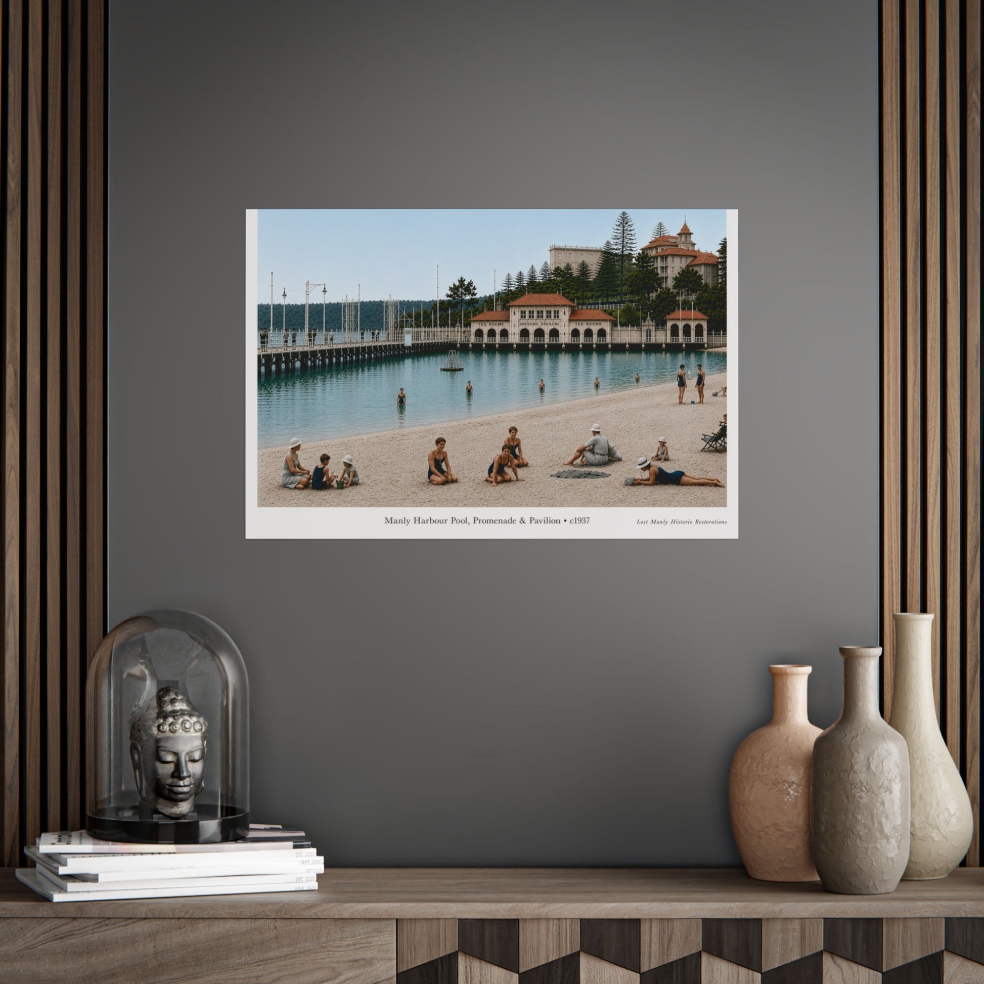 Manly Harbour Pool & Promenade, c.1937 Lost Manly Historic Restoration Printed Poster - Lost Manly Shop