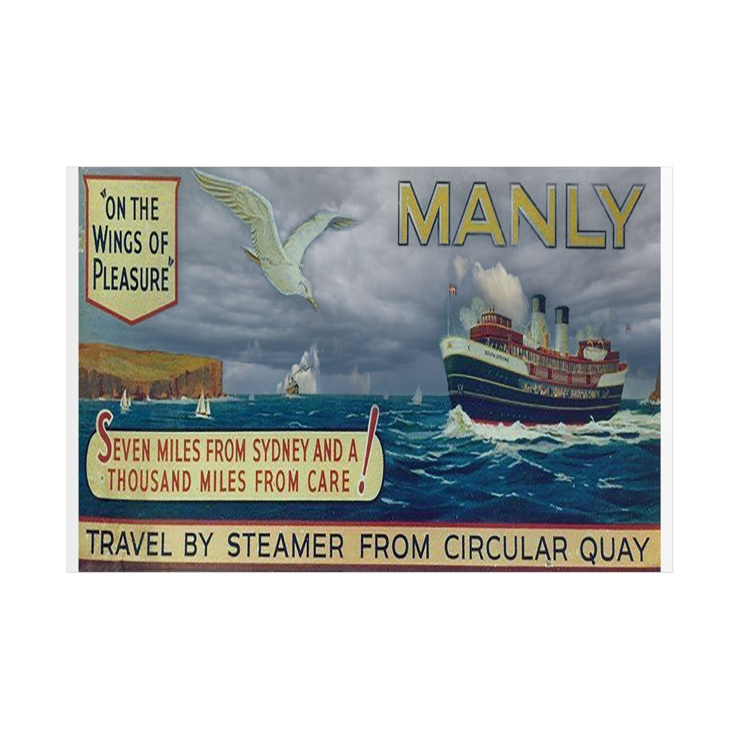 Manly  Vintage Travel Poster Print — Vintage Steamer “Seven Miles from Sydney” Unframed 