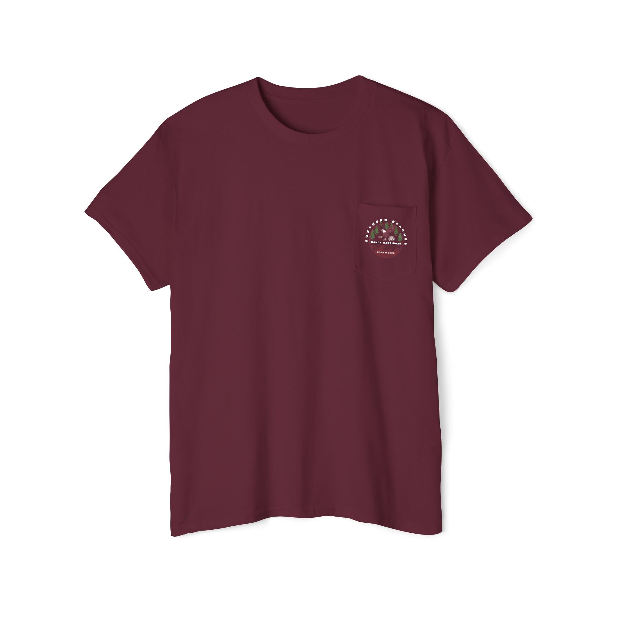 "The Westwood" Northern Beaches custom design different logo front and back Heavy Cotton Pocket Tee Printify