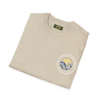 Collaroy custom logo front and sleeve. Lost Manly label. Unisex Soft style T-Shirt Printify