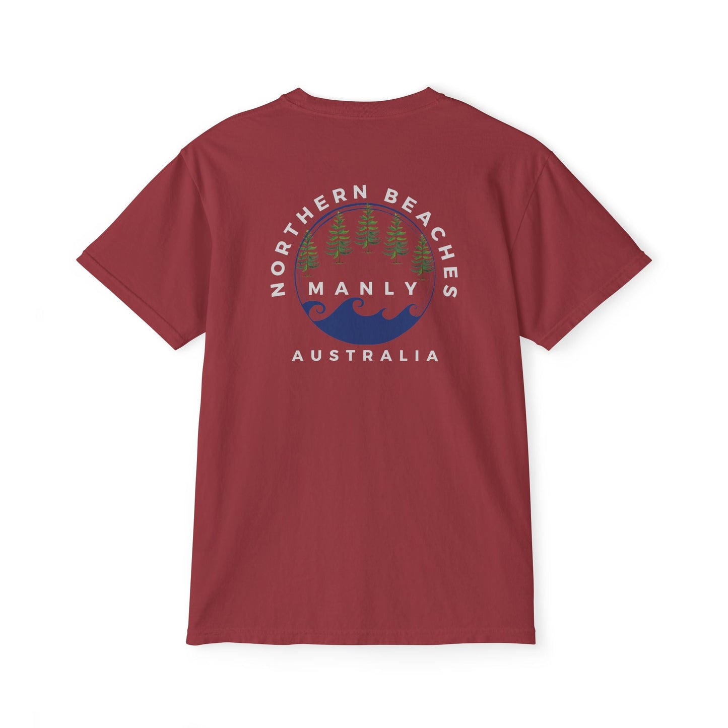 "The Westwood" Northern Beaches custom design front and back logo on Garment-Dyed Pocket T-Shirt for Nature Lovers