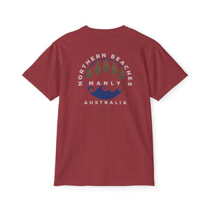 "The Westwood" Northern Beaches custom design front and back logo on Garment-Dyed Pocket T-Shirt for Nature Lovers Printify