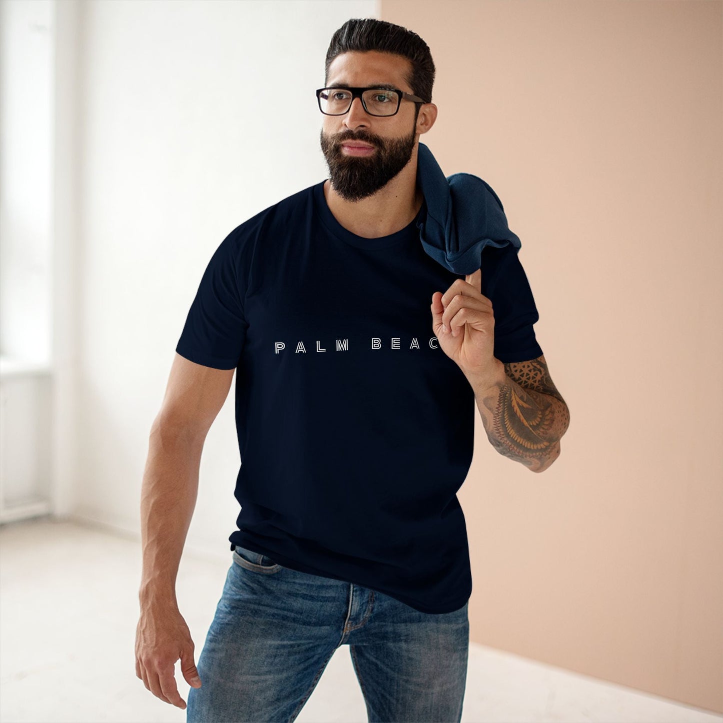 Palm Beach custom logo print Lost Manly label on Adult Staple Cotton T-Shirt Printify
