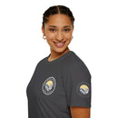 Collaroy custom logo front and sleeve. Lost Manly label. Unisex Soft style T-Shirt Printify