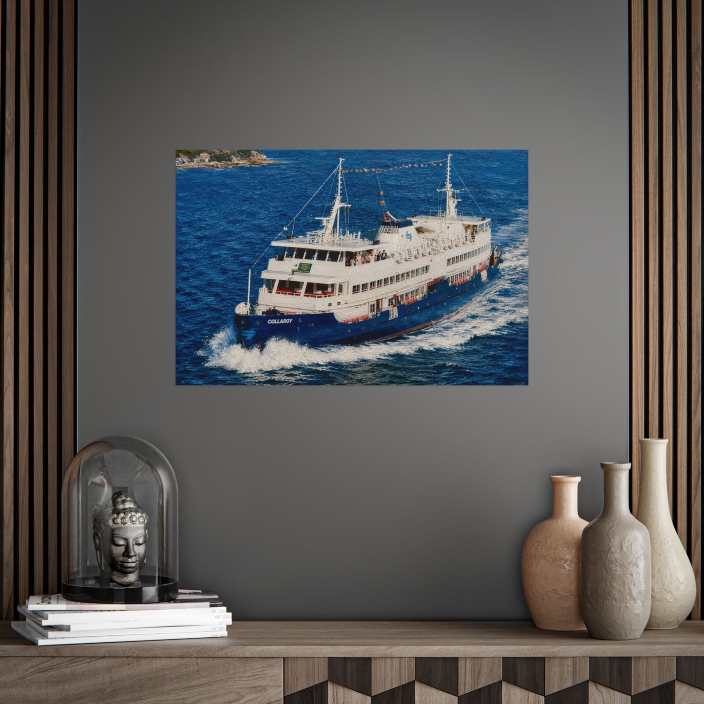 MV Collaroy approaching Manly Wharf first day of service 16 August 1988 -  Lost Manly Heritage Restoration Reimagined Art Ferry Harbour Poster — Coastal Travel Wall Art