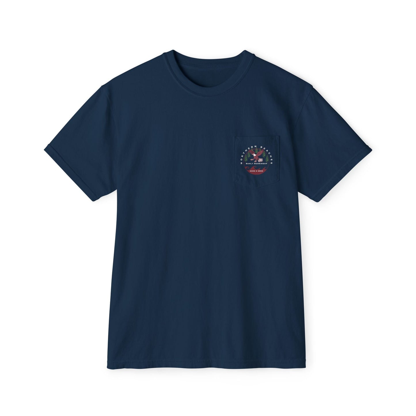 "The Westwood" Northern Beaches custom logo on front and back Pocket T-Shirt - Vintage Style for Beach Lovers