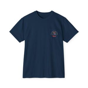 "The Westwood" Northern Beaches custom logo on front and back Pocket T-Shirt - Vintage Style for Beach Lovers Printify