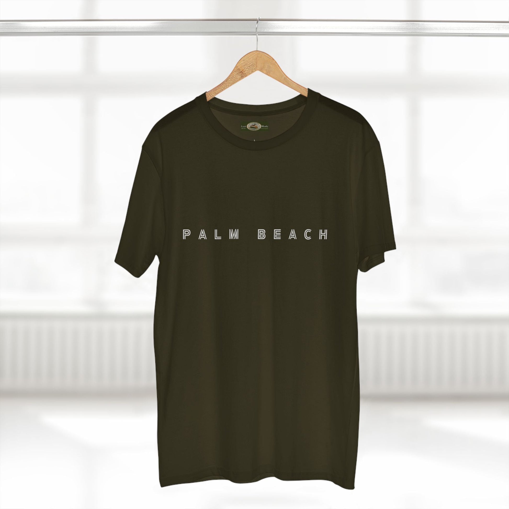 Palm Beach custom logo print Lost Manly label on Adult Staple Cotton T-Shirt Printify