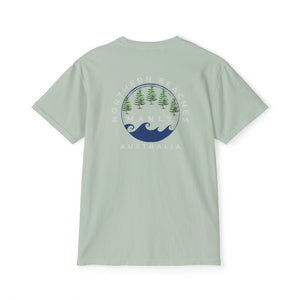 "The Westwood" Northern Beaches custom design front and back logo on Garment-Dyed Pocket T-Shirt for Nature Lovers Printify