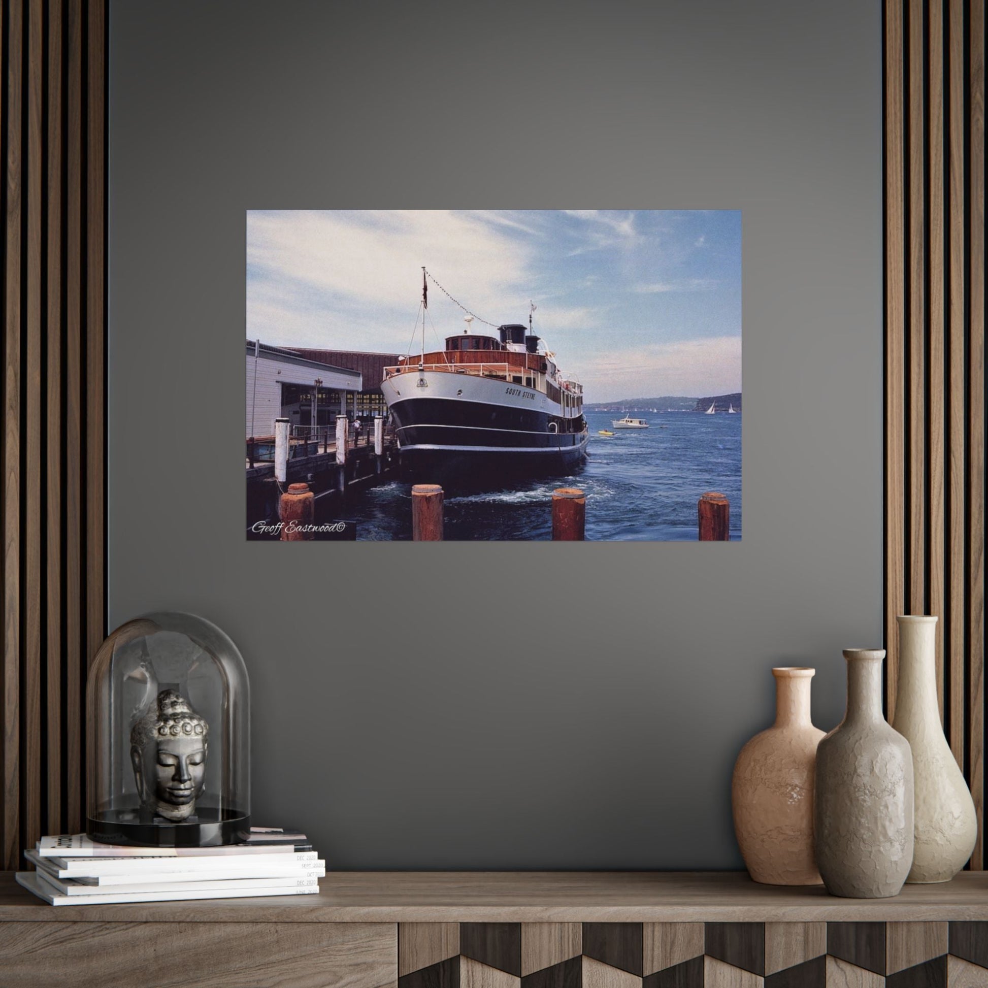 South Steyne Ferry @ Manly Wharf 1993 Nautical Seaside Wall Poster Art -Geoff Eastwood Maritime Photography 