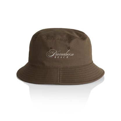 AS Colour Bucket Hat Narrabeen Beach custom logo white font 